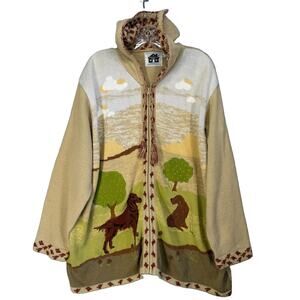 Storybook Knits Cardigan Womens 3X Irish Setter Dog Hooded Full Zip Whimsical